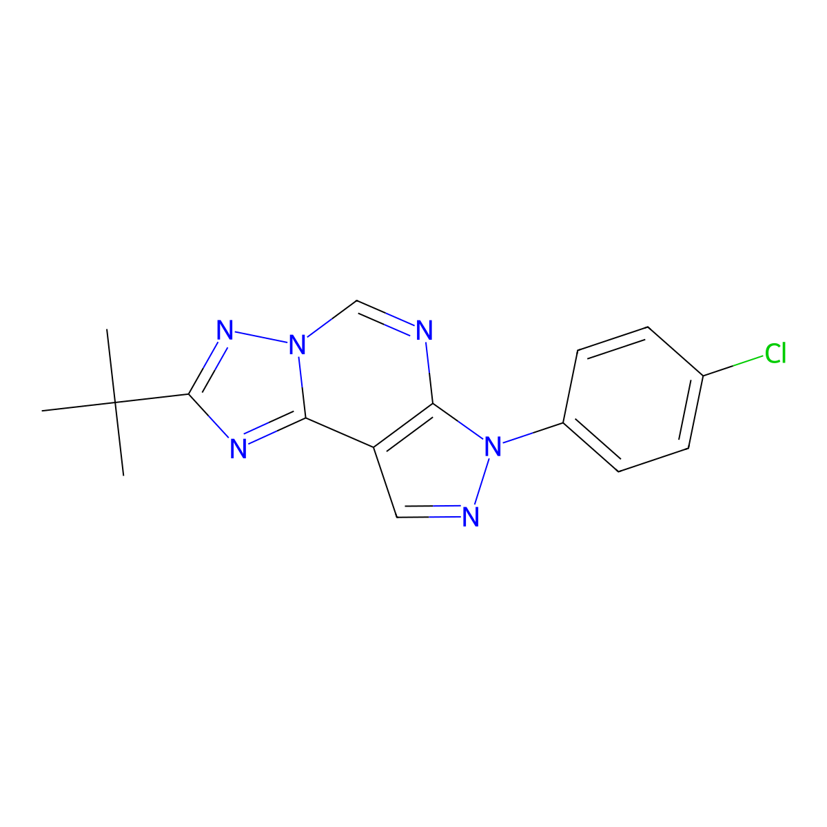 4-Tert-butyl-10-(4-chlorophenyl)-3,5,6,8,10,11-hexaazatricyclo[7.3.0.0^{2,6}]dodeca-1(9),2,4,7,11-pentaene molecular structure, CAS 846587-91-5