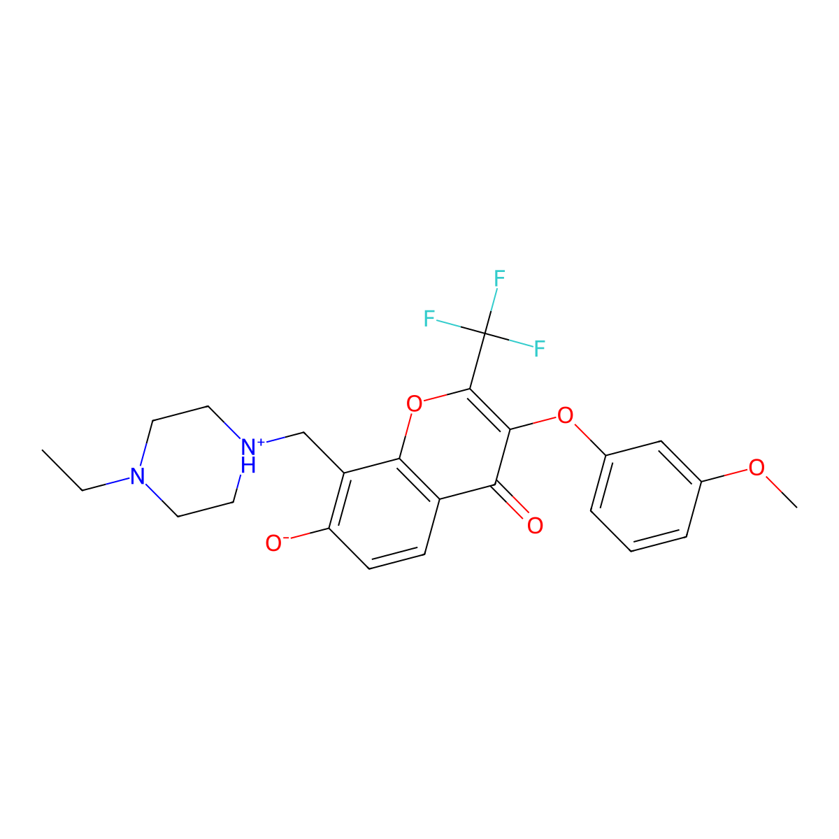8-[(4-ethylpiperazin-1-yl)methyl]-7-hydroxy-3-(3-methoxyphenoxy)-2-(trifluoromethyl)-4H-chromen-4-one molecular structure, CAS 846590-42-9