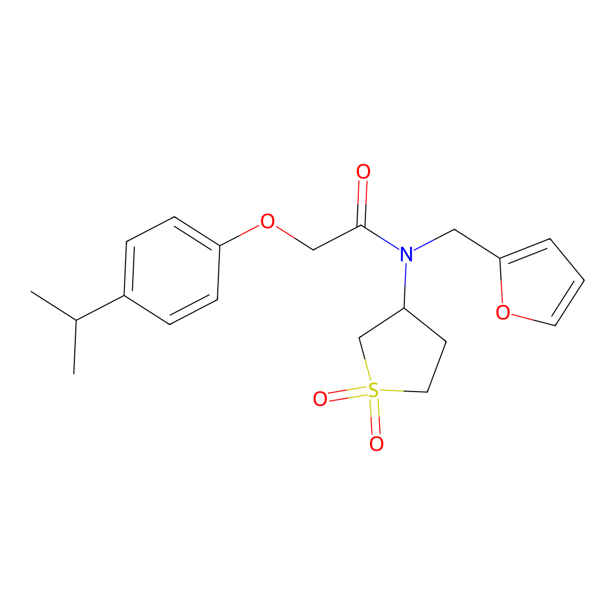 N-(1,1-dioxidotetrahydrothiophen-3-yl)-N-(furan-2-ylmethyl)-2-[4-(propan-2-yl)phenoxy]acetamide molecular structure, CAS 846590-73-6