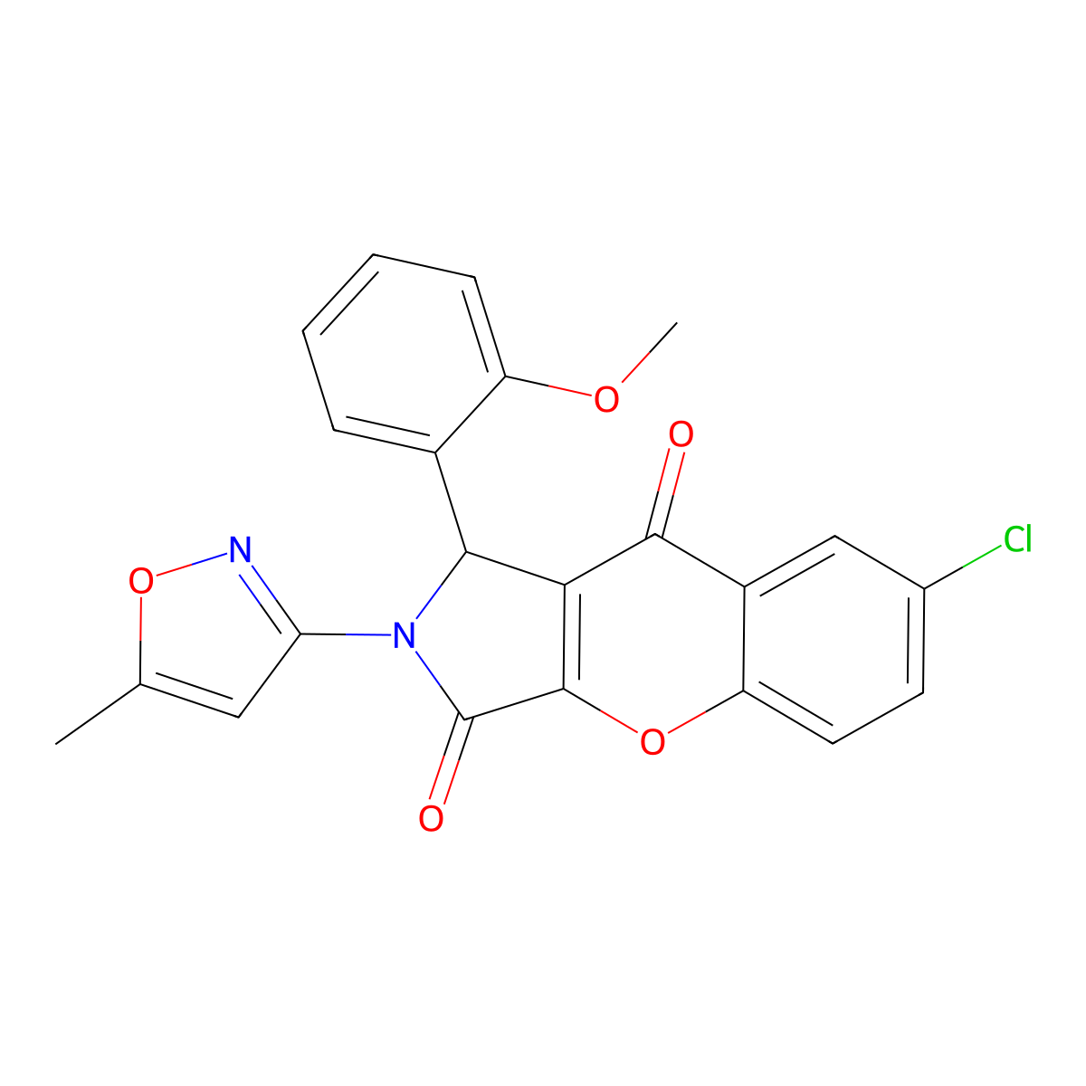7-Chloro-1-(2-methoxyphenyl)-2-(5-methylisoxazol-3-yl)-1,2-dihydrochromeno[2,3-c]pyrrole-3,9-dione molecular structure, CAS 846590-88-3