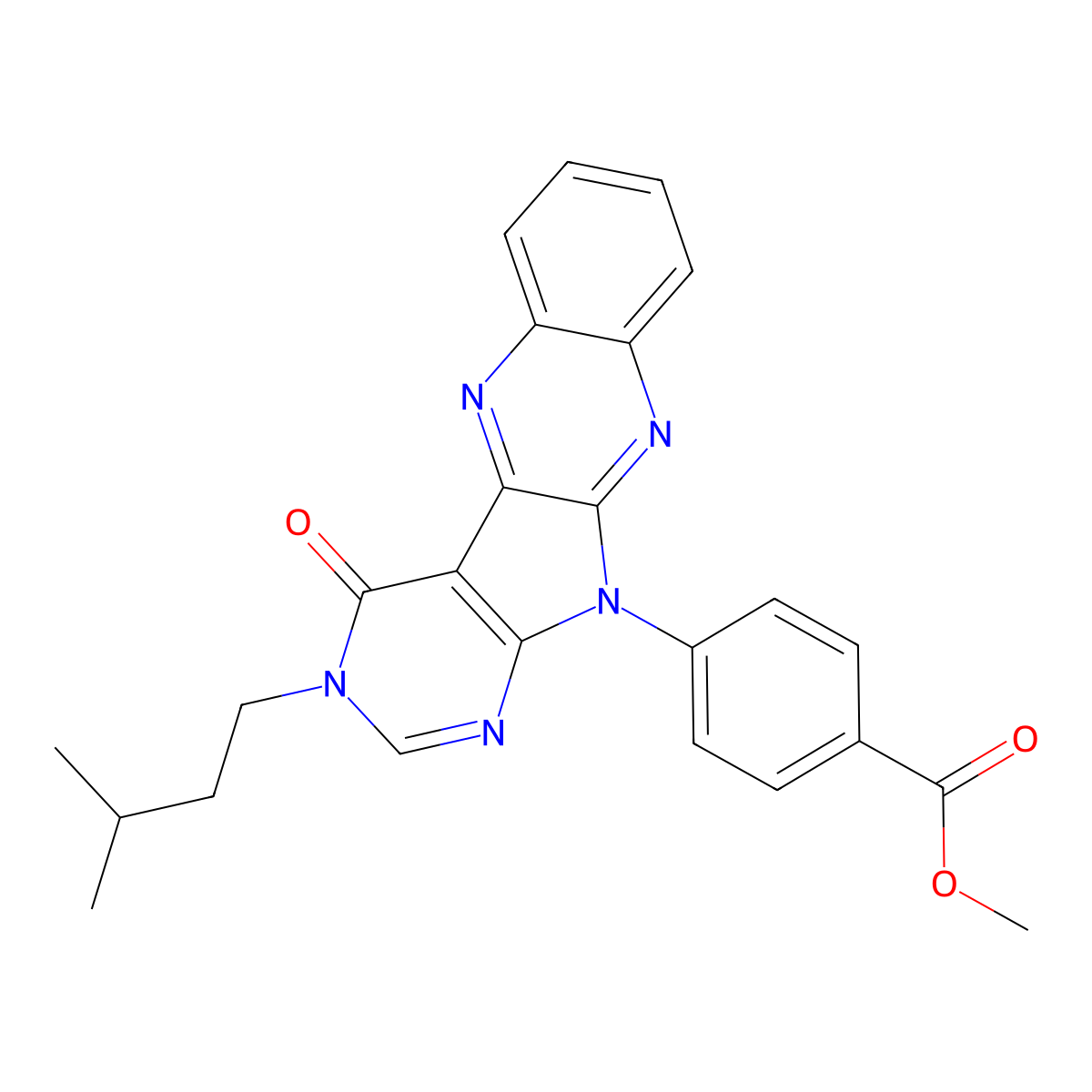 methyl 4-(3-isopentyl-4-oxo-3,4-dihydro-11H-pyrimido[5',4':4,5]pyrrolo[2,3-b]quinoxalin-11-yl)benzoate molecular structure, CAS 846590-96-3