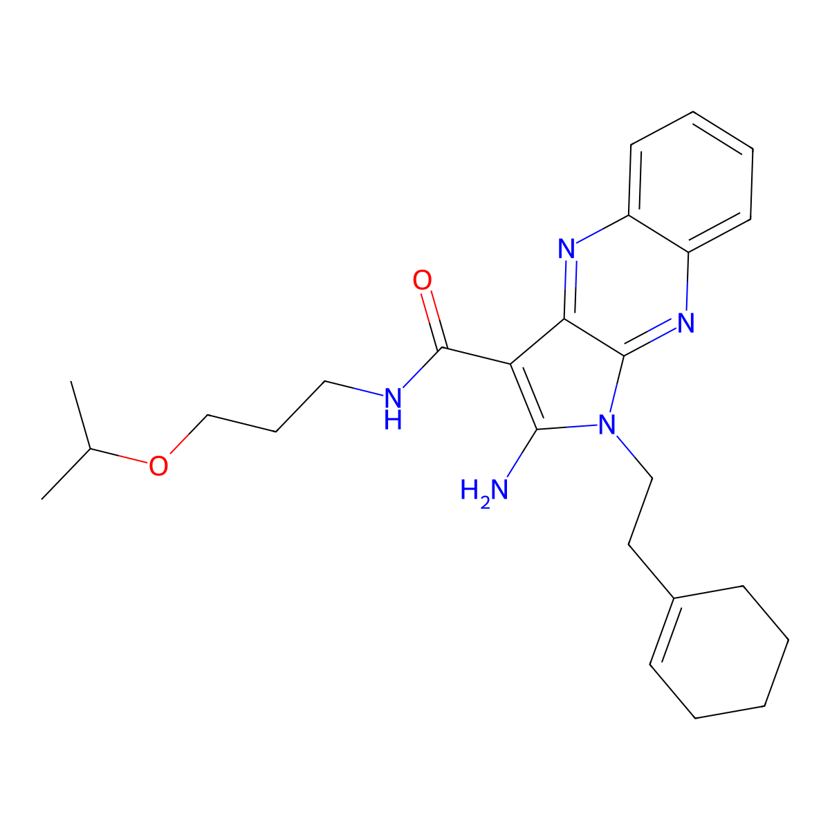 2-amino-1-(2-(cyclohex-1-en-1-yl)ethyl)-N-(3-isopropoxypropyl)-1H-pyrrolo[2,3-b]quinoxaline-3-carboxamide molecular structure, CAS 846592-02-7
