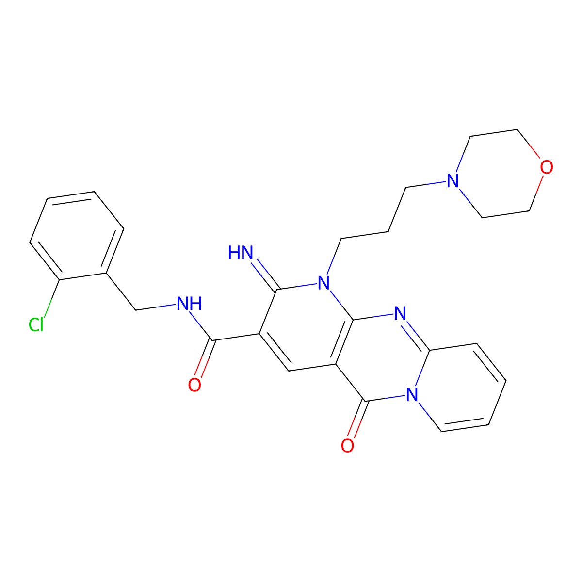 N-(2-chlorobenzyl)-2-imino-1-[3-(morpholin-4-yl)propyl]-5-oxo-1,5-dihydro-2H-dipyrido[1,2-a:2',3'-d]pyrimidine-3-carboxamide molecular structure, CAS 846592-03-8