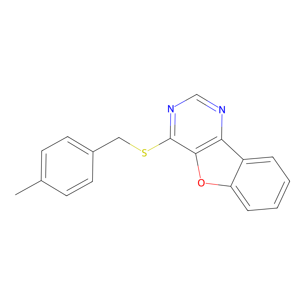 4-((4-Methylbenzyl)thio)benzofuro[3,2-d]pyrimidine molecular structure, CAS 846592-14-1