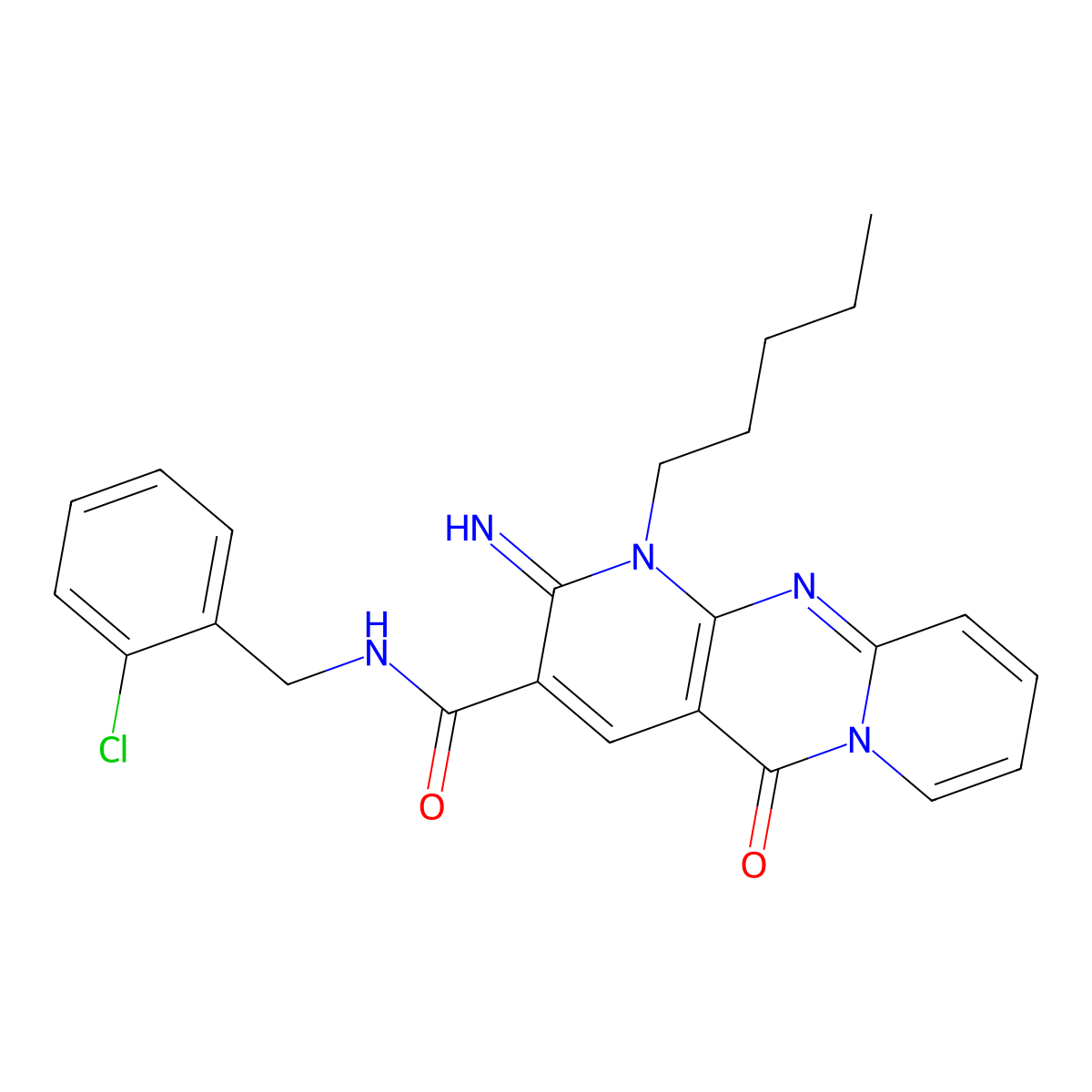 N-[(2-Chlorophenyl)methyl]-6-imino-2-oxo-7-pentyl-1,7,9-triazatricyclo[8.4.0.03,8]tetradeca-3(8),4,9,11,13-pentaene-5-carboxamide molecular structure, CAS 846592-57-2