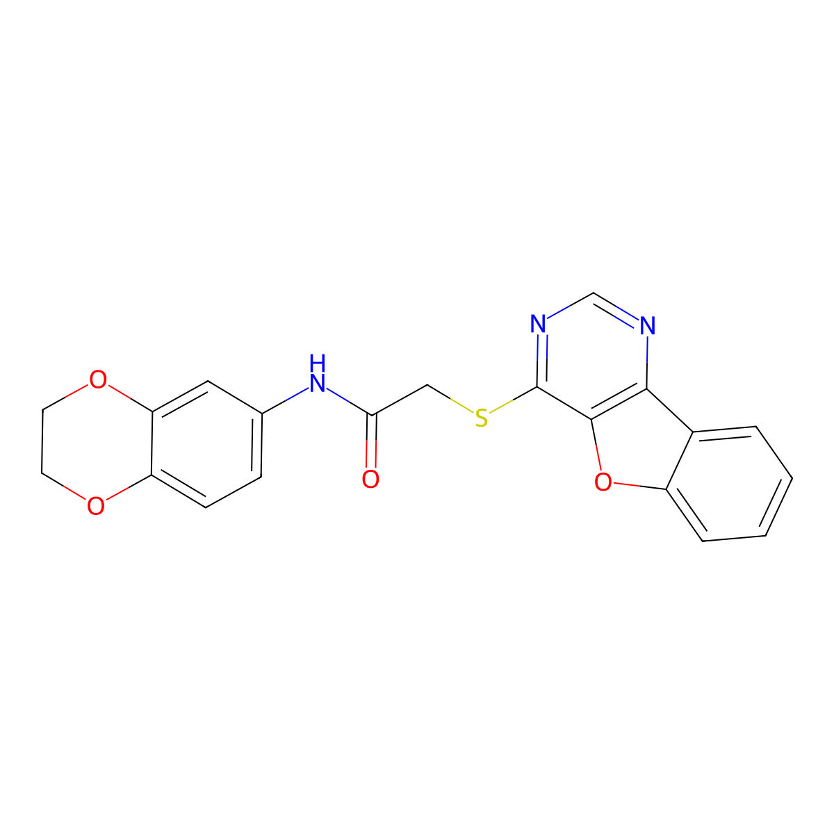 2-(benzofuro[3,2-d]pyrimidin-4-ylthio)-N-(2,3-dihydrobenzo[b][1,4]dioxin-6-yl)acetamide molecular structure, CAS 846592-73-2
