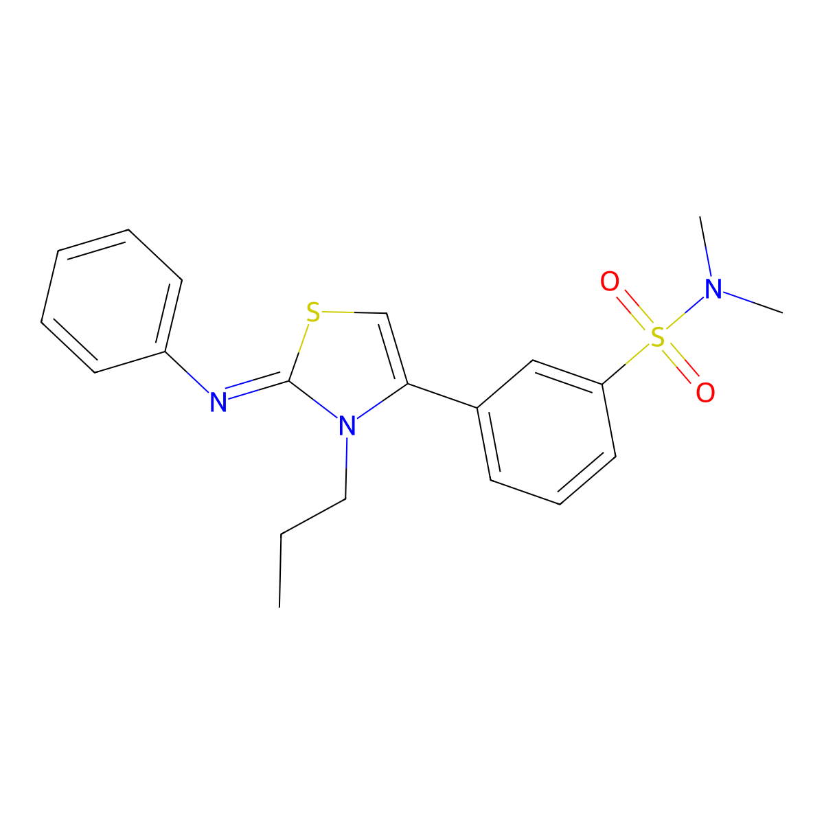 N,N-dimethyl-3-[(2Z)-2-(phenylimino)-3-propyl-2,3-dihydro-1,3-thiazol-4-yl]benzenesulfonamide molecular structure, CAS 846592-91-4