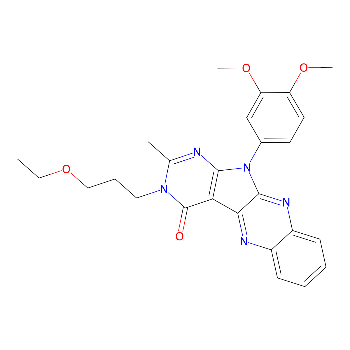 11-(3,4-dimethoxyphenyl)-3-(3-ethoxypropyl)-2-methyl-3,11-dihydro-4H-pyrimido[5',4':4,5]pyrrolo[2,3-b]quinoxalin-4-one molecular structure, CAS 846593-19-9