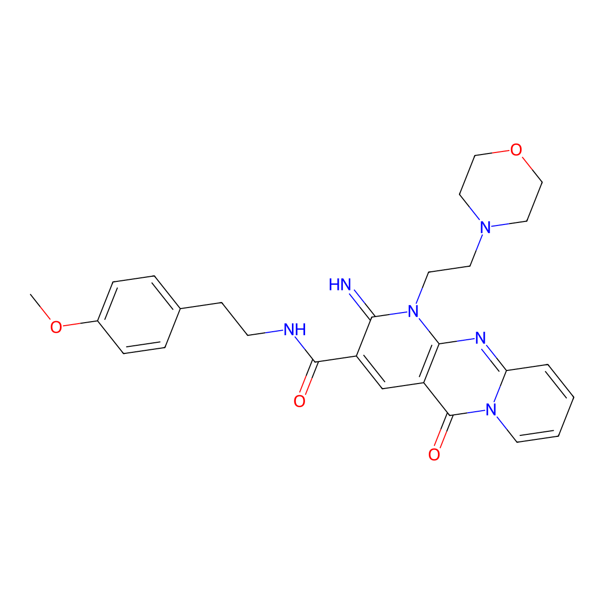 2-imino-N-[2-(4-methoxyphenyl)ethyl]-1-[2-(morpholin-4-yl)ethyl]-5-oxo-1,5-dihydro-2H-dipyrido[1,2-a:2',3'-d]pyrimidine-3-carboxamide molecular structure, CAS 846593-25-7