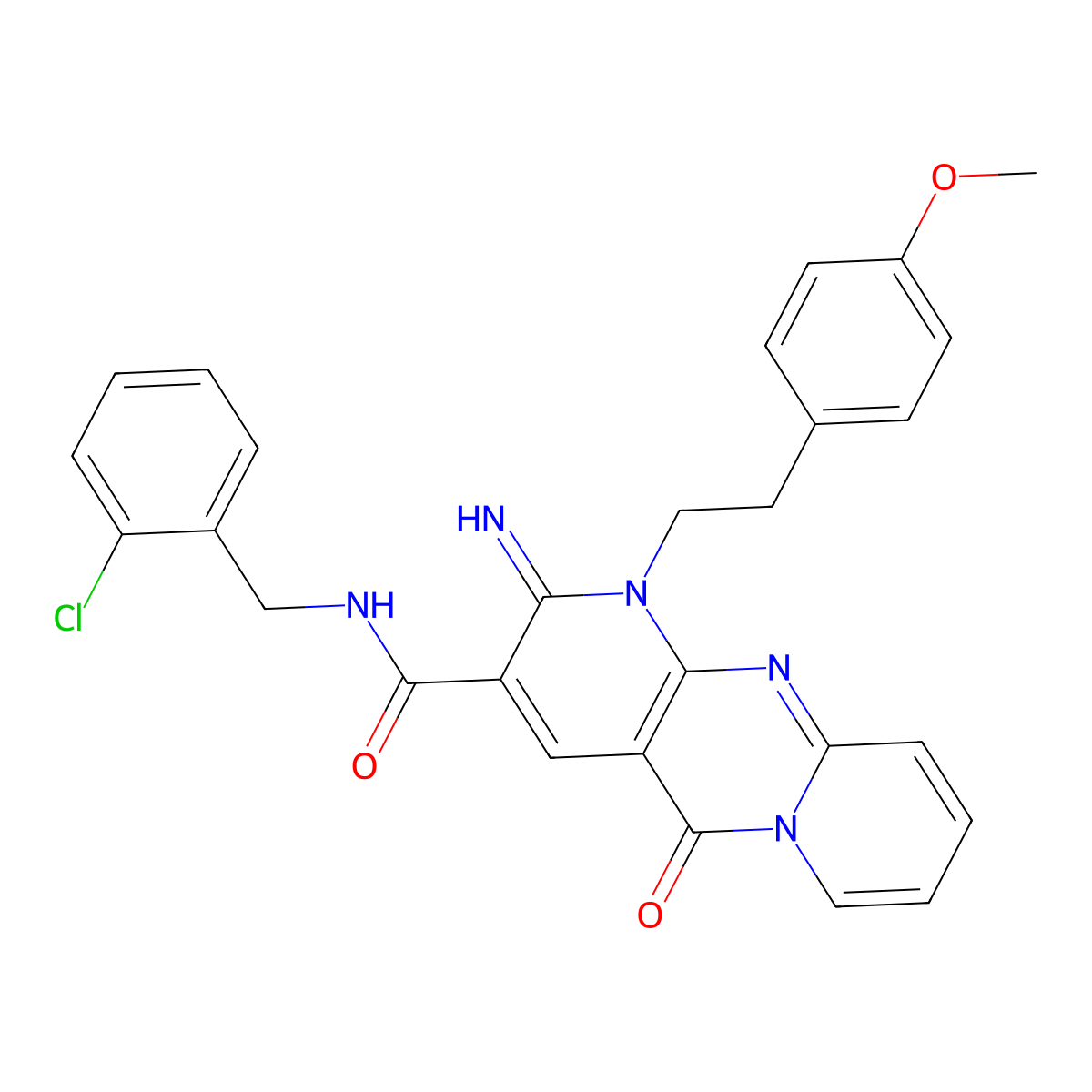 N-(2-chlorobenzyl)-2-imino-1-[2-(4-methoxyphenyl)ethyl]-5-oxo-1,5-dihydro-2H-dipyrido[1,2-a:2',3'-d]pyrimidine-3-carboxamide molecular structure, CAS 846593-36-0