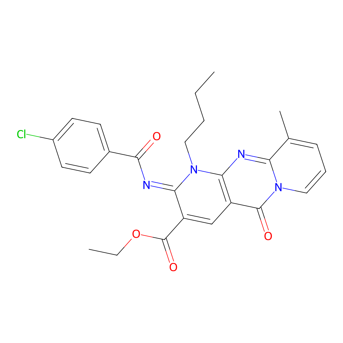 ethyl 1-butyl-2-[(4-chlorobenzoyl)imino]-10-methyl-5-oxo-1,5-dihydro-2H-dipyrido[1,2-a:2,3-d]pyrimidine-3-carboxylate molecular structure, CAS 846593-38-2
