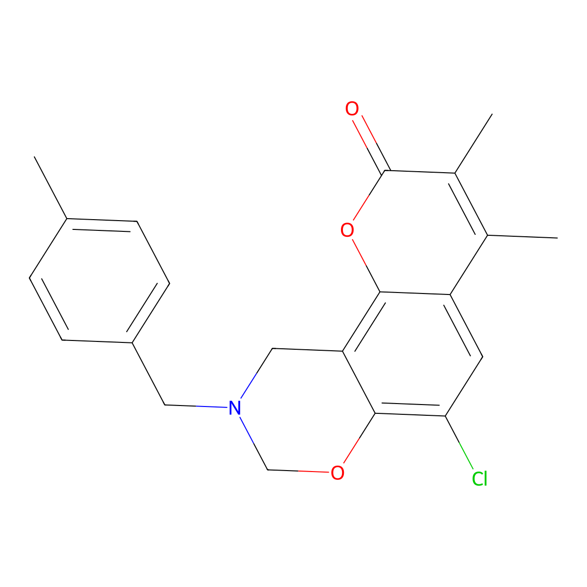 6-chloro-3,4-dimethyl-9-(4-methylbenzyl)-9,10-dihydro-2H,8H-chromeno[8,7-e][1,3]oxazin-2-one molecular structure, CAS 846593-86-0