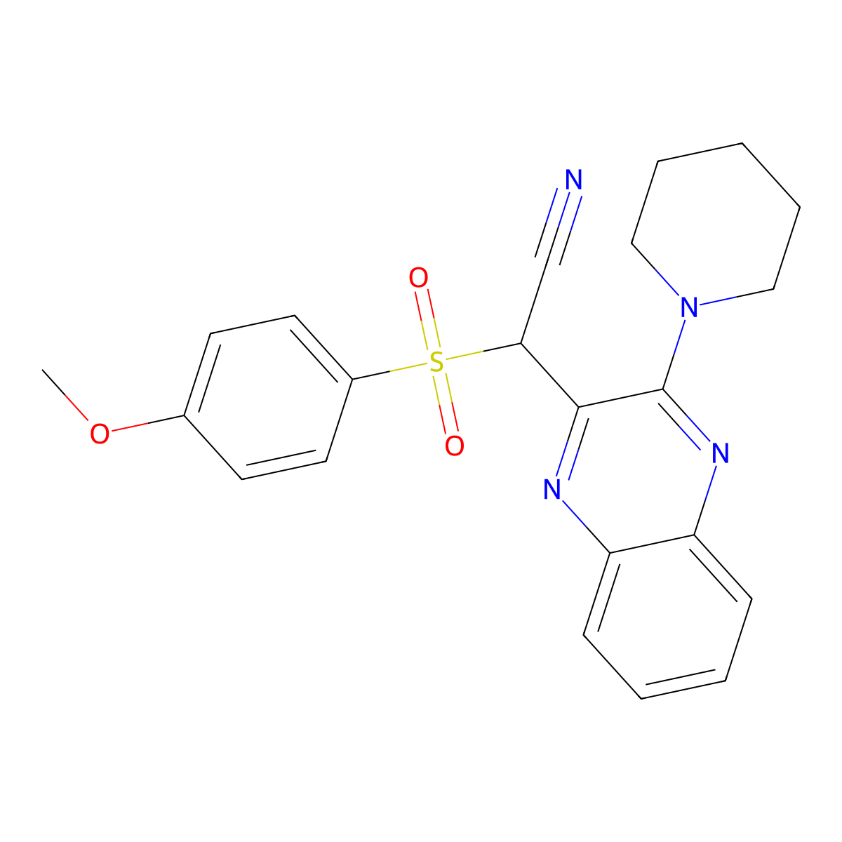 2-((4-Methoxyphenyl)sulfonyl)-2-(3-(piperidin-1-yl)quinoxalin-2-yl)acetonitrile molecular structure, CAS 846593-89-3