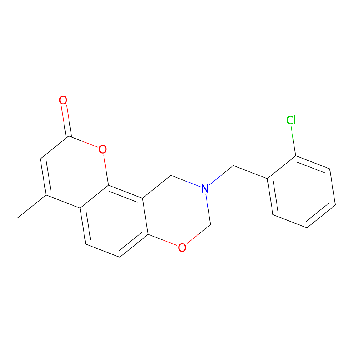 9-(2-chlorobenzyl)-4-methyl-9,10-dihydro-2H,8H-chromeno[8,7-e][1,3]oxazin-2-one molecular structure, CAS 846594-08-9