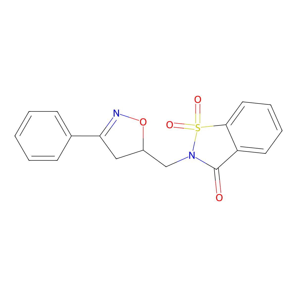 1,1-Dioxo-2-[(3-phenyl-4,5-dihydro-1,2-oxazol-5-yl)methyl]-1,2-benzothiazol-3-one molecular structure, CAS 846594-43-2