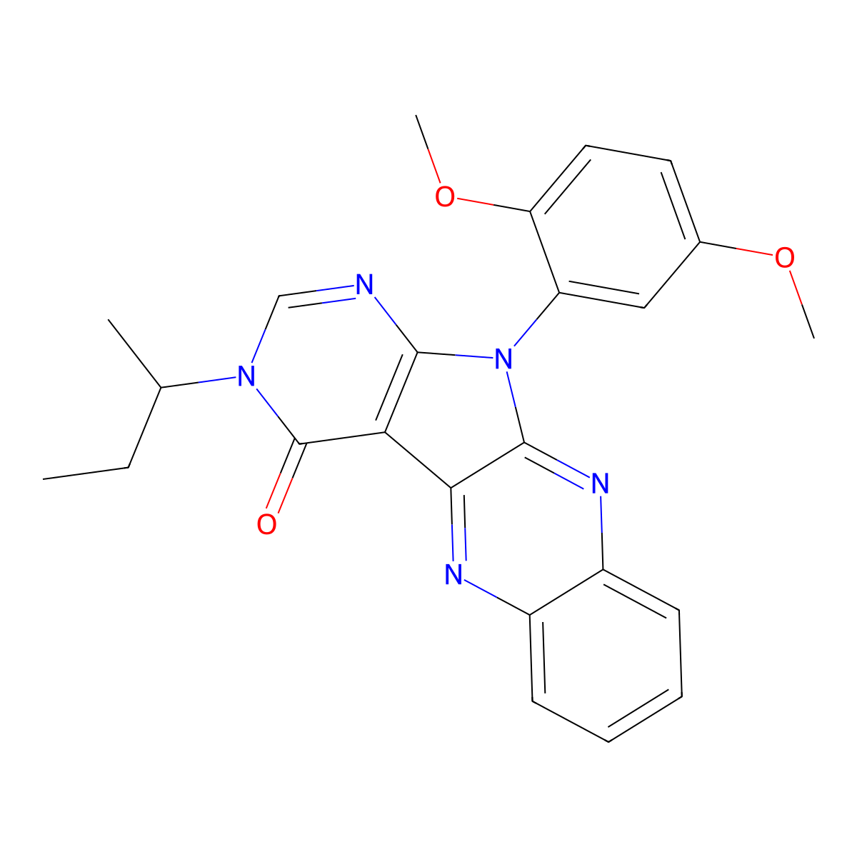 3-(sec-butyl)-11-(2,5-dimethoxyphenyl)-3H-pyrimido[5',4':4,5]pyrrolo[2,3-b]quinoxalin-4(11H)-one molecular structure, CAS 846594-58-9