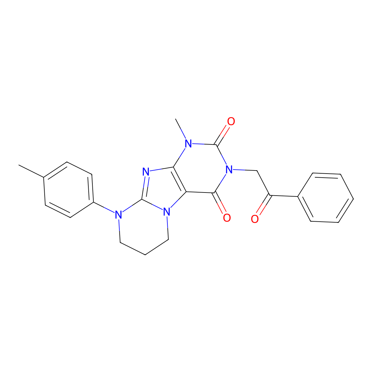 1-methyl-9-(4-methylphenyl)-3-(2-oxo-2-phenylethyl)-1H,2H,3H,4H,6H,7H,8H,9H-pyrimido[1,2-g]purine-2,4-dione molecular structure, CAS 846594-83-0