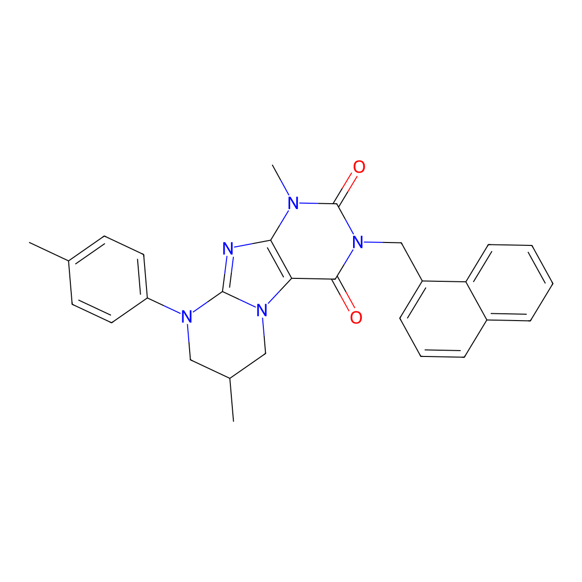 1,7-dimethyl-9-(4-methylphenyl)-3-(naphthalen-1-ylmethyl)-7,8-dihydro-6H-purino[7,8-a]pyrimidine-2,4-dione molecular structure, CAS 846596-07-4