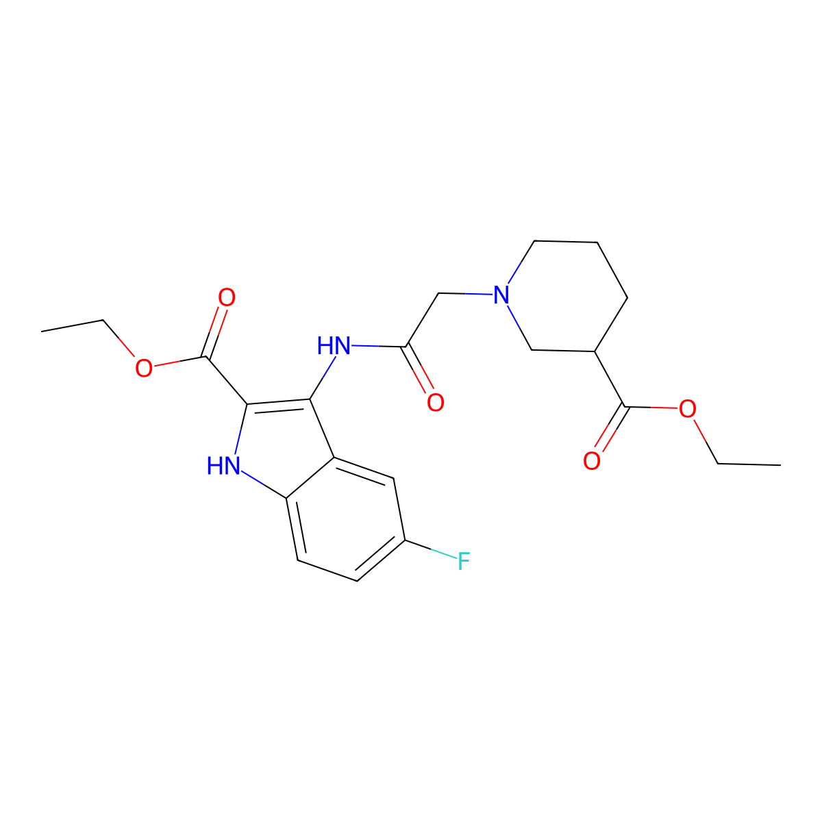 ethyl 3-[[2-(3-ethoxycarbonylpiperidin-1-yl)acetyl]amino]-5-fluoro-1H-indole-2-carboxylate molecular structure, CAS 846597-10-2