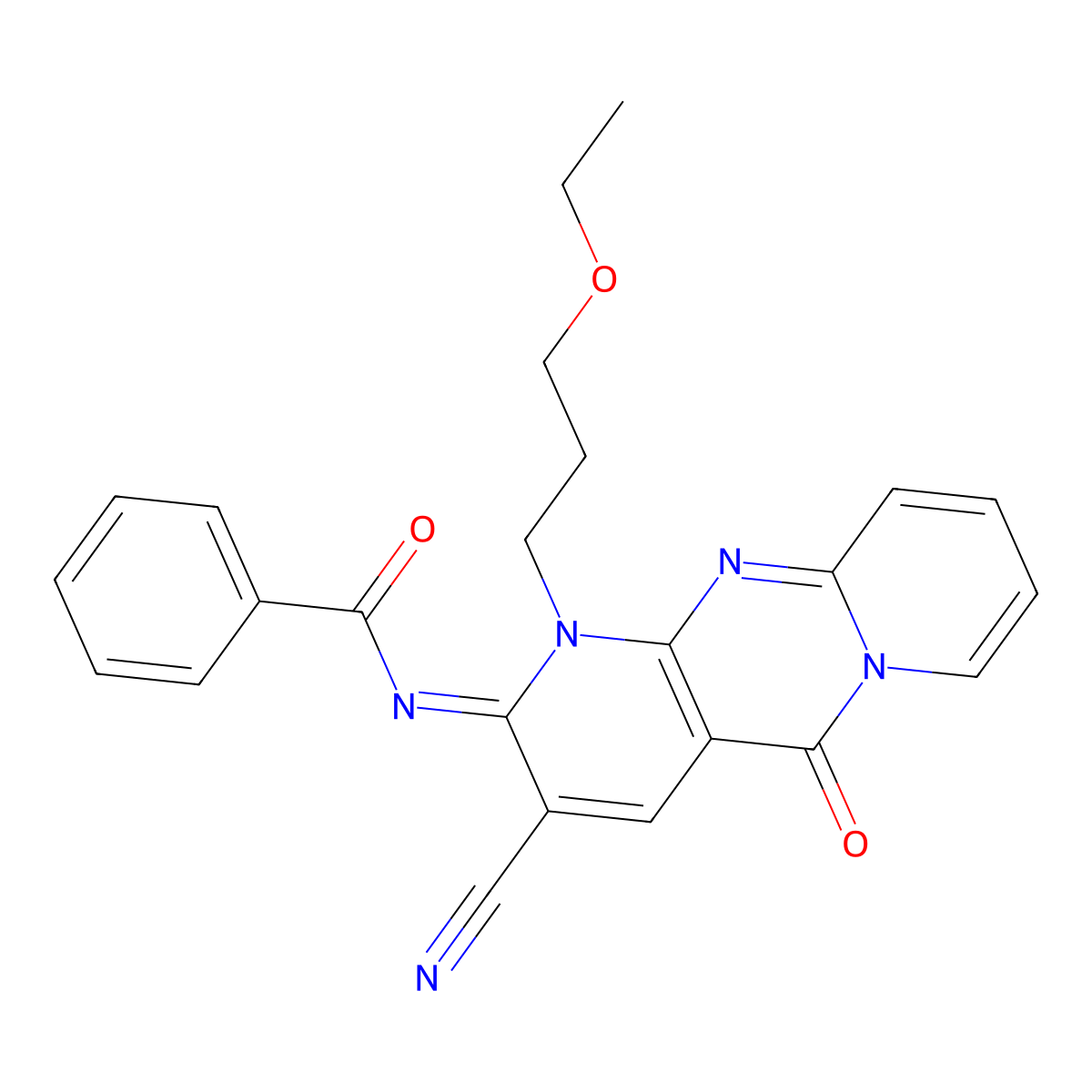 N-[3-cyano-1-(3-ethoxypropyl)-5-oxo-1,5-dihydro-2H-dipyrido[1,2-a:2,3-d]pyrimidin-2-ylidene]benzamide molecular structure, CAS 846597-26-0