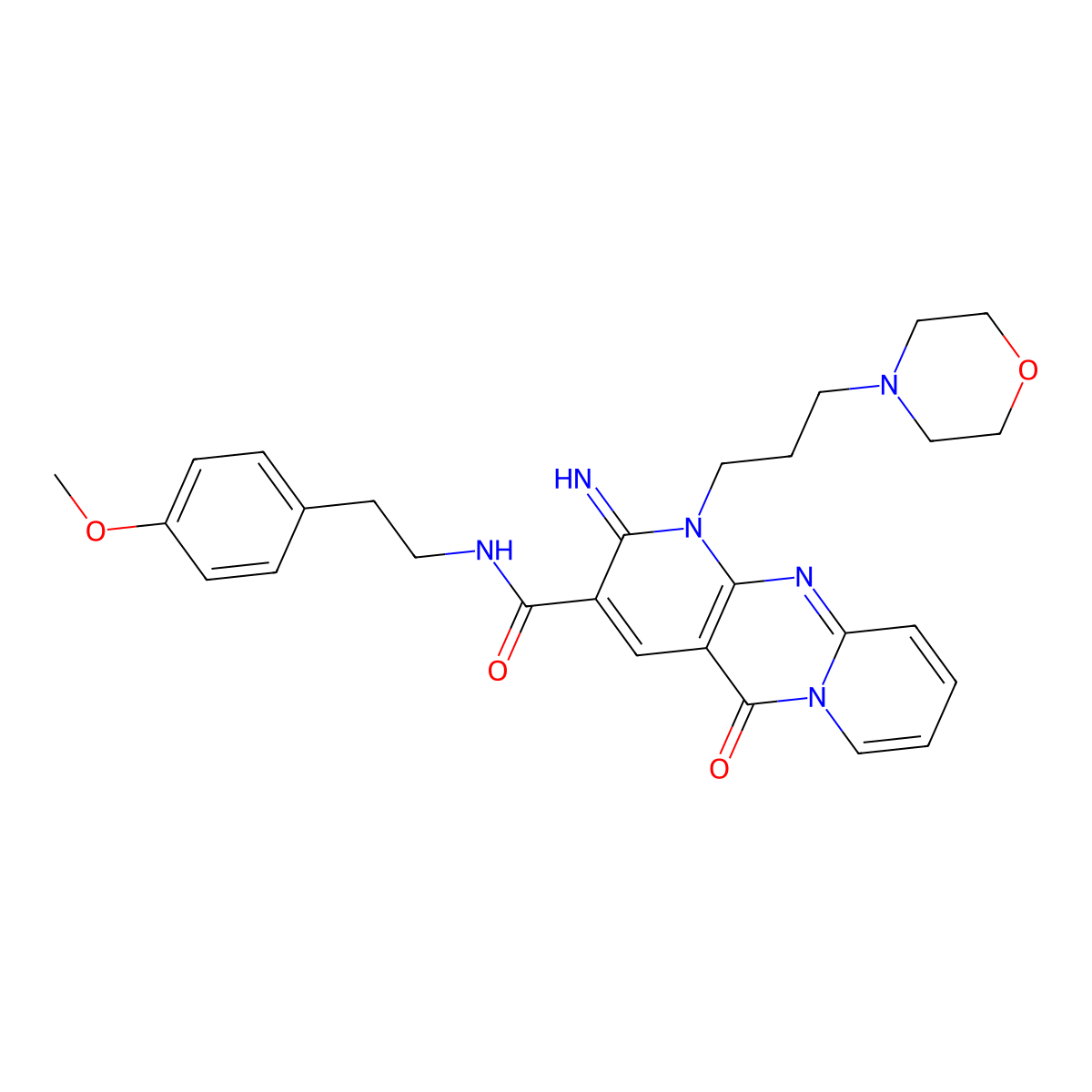 6-imino-N-[2-(4-methoxyphenyl)ethyl]-7-(3-morpholin-4-ylpropyl)-2-oxo-1,7,9-triazatricyclo[8.4.0.03,8]tetradeca-3(8),4,9,11,13-pentaene-5-carboxamide molecular structure, CAS 846597-84-0