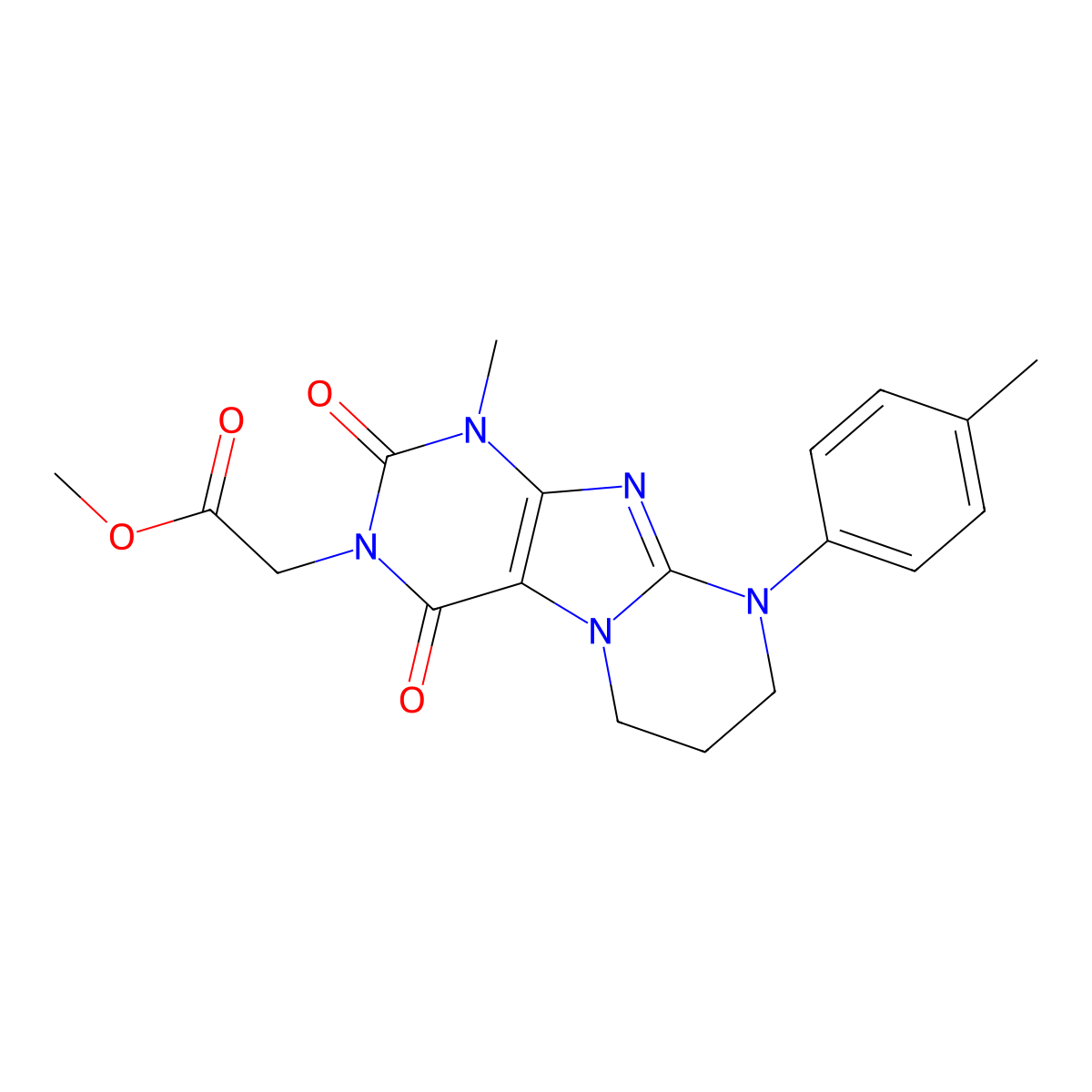 methyl 2-[1-methyl-9-(4-methylphenyl)-2,4-dioxo-7,8-dihydro-6H-purino[7,8-a]pyrimidin-3-yl]acetate molecular structure, CAS 846597-86-2