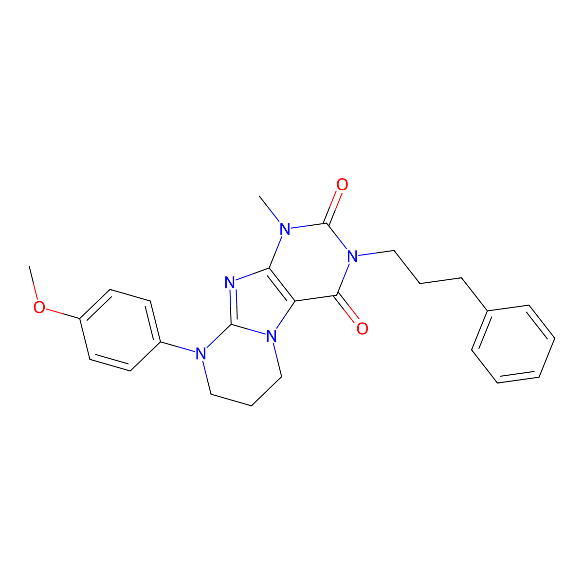 9-(4-methoxyphenyl)-1-methyl-3-(3-phenylpropyl)-6,7,8,9-tetrahydropyrimido[2,1-f]purine-2,4(1H,3H)-dione molecular structure, CAS 846598-03-6