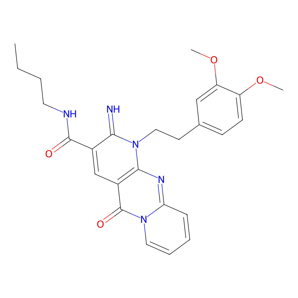 N-Butyl-7-[2-(3,4-dimethoxyphenyl)ethyl]-6-imino-2-oxo-1,7,9-triazatricyclo[8.4.0.03,8]tetradeca-3(8),4,9,11,13-pentaene-5-carboxamide molecular structure, CAS 846598-34-3