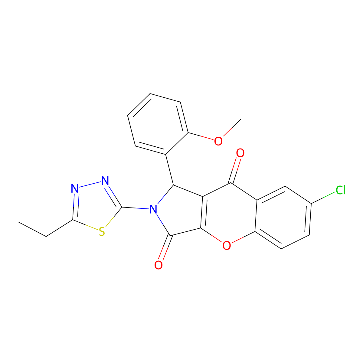 7-Chloro-2-(5-ethyl-1,3,4-thiadiazol-2-yl)-1-(2-methoxyphenyl)-1,2-dihydrochromeno[2,3-c]pyrrole-3,9-dione molecular structure, CAS 846599-37-9
