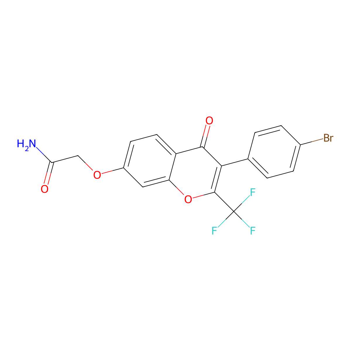2-((3-(4-bromophenyl)-4-oxo-2-(trifluoromethyl)-4H-chromen-7-yl)oxy)acetamide molecular structure, CAS 846599-53-9