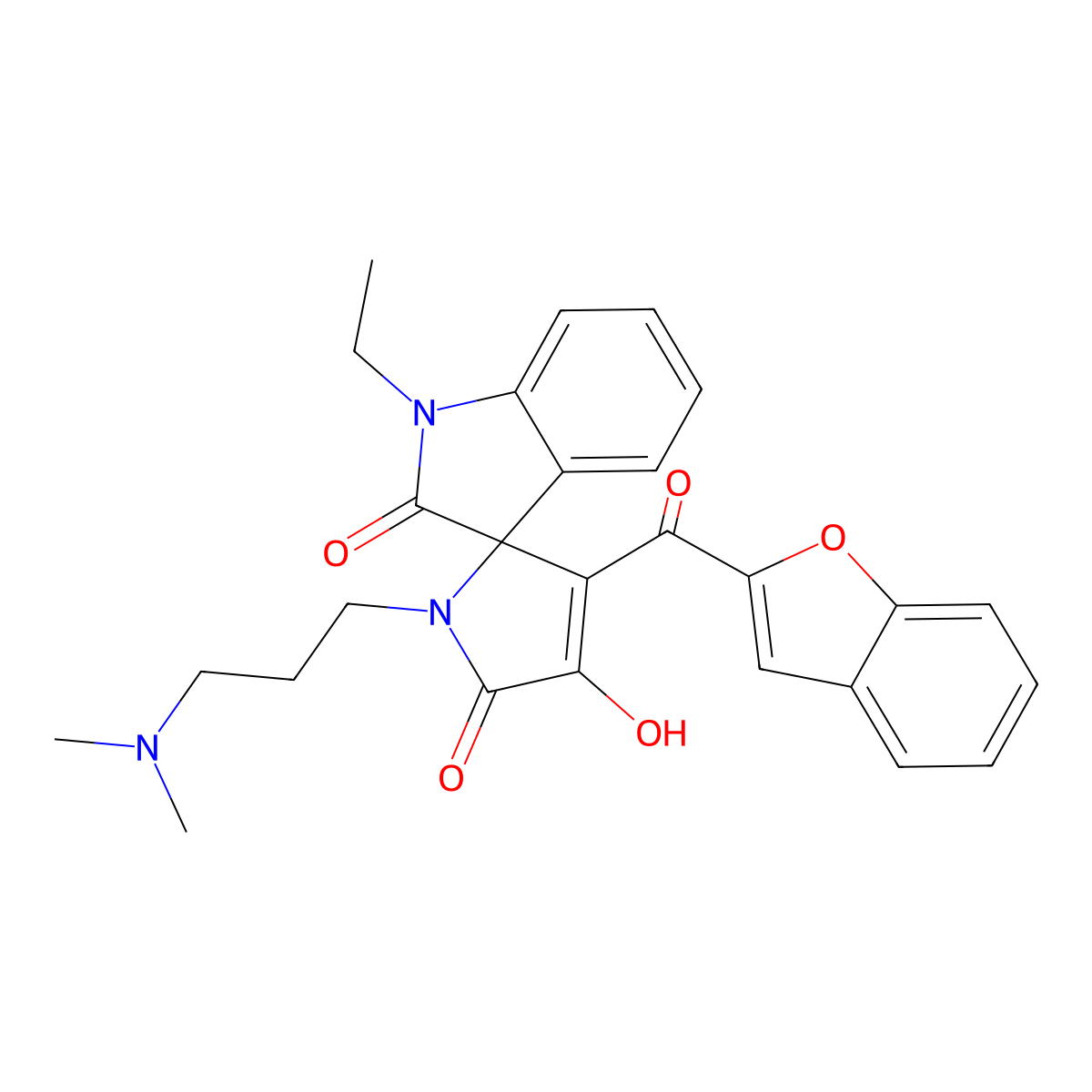 3'-(1-benzofuran-2-ylcarbonyl)-1'-[3-(dimethylamino)propyl]-1-ethyl-4'-hydroxyspiro[indole-3,2'-pyrrole]-2,5'(1H,1'H)-dione molecular structure, CAS 846599-71-1