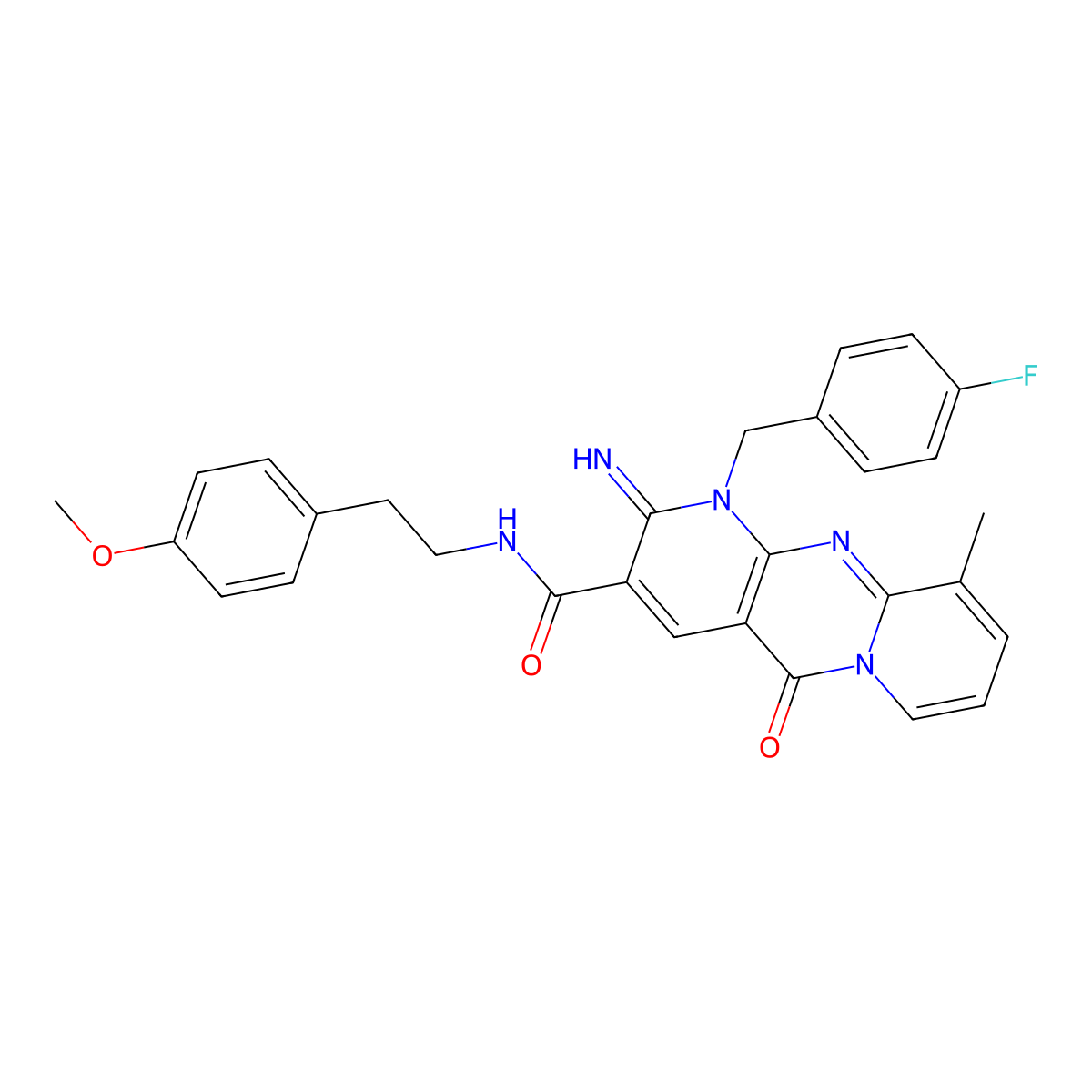 1-(4-fluorobenzyl)-2-imino-N-[2-(4-methoxyphenyl)ethyl]-10-methyl-5-oxo-1,5-dihydro-2H-dipyrido[1,2-a:2',3'-d]pyrimidine-3-carboxamide molecular structure, CAS 846600-44-0
