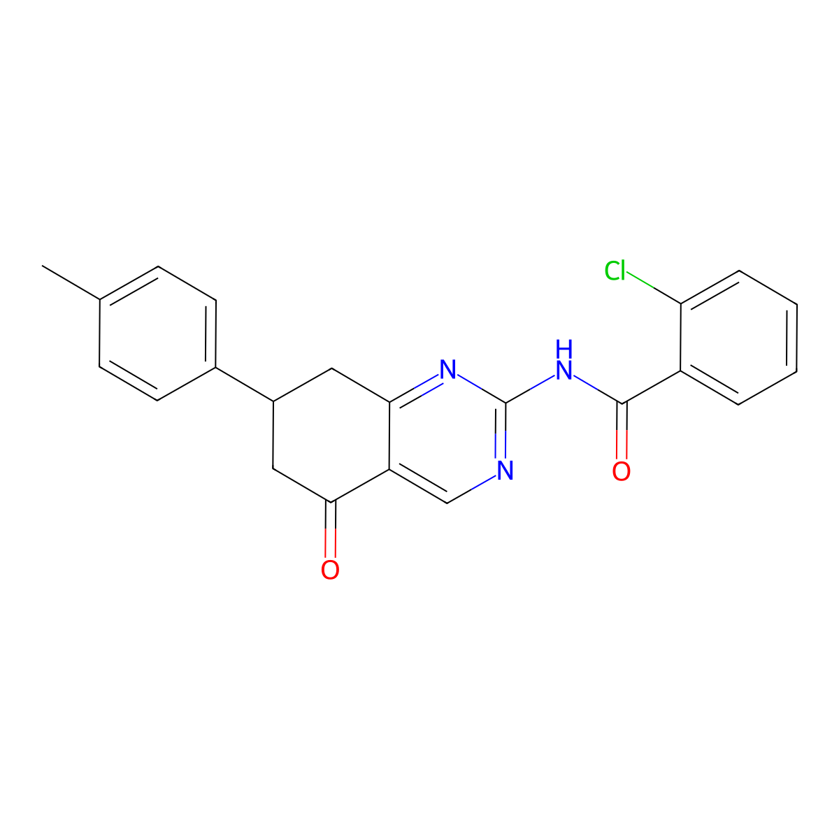 2-chloro-N-[7-(4-methylphenyl)-5-oxo-5,6,7,8-tetrahydroquinazolin-2-yl]benzamide molecular structure, CAS 846600-52-0
