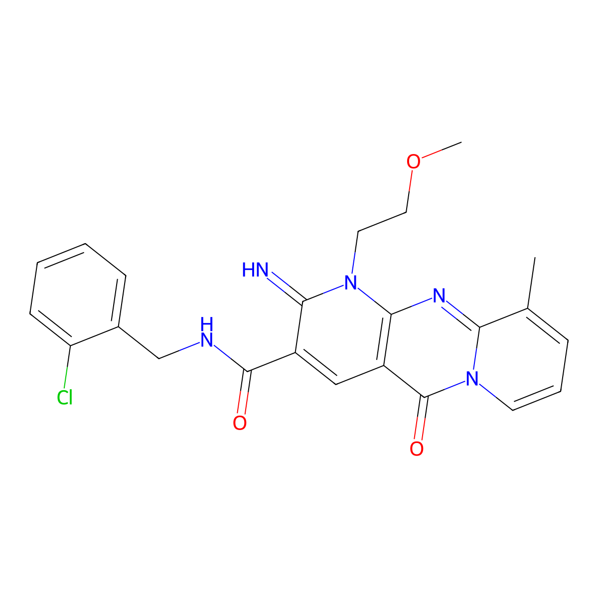 N-(2-chlorobenzyl)-2-imino-1-(2-methoxyethyl)-10-methyl-5-oxo-1,5-dihydro-2H-dipyrido[1,2-a:2',3'-d]pyrimidine-3-carboxamide molecular structure, CAS 846600-62-2