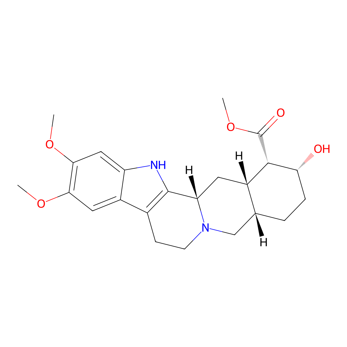 methyl (1S,15S,18R,19S,20S)-18-hydroxy-6,7-dimethoxy-1,3,11,12,14,15,16,17,18,19,20,21-dodecahydroyohimban-19-carboxylate molecular structure, CAS 84667-06-1