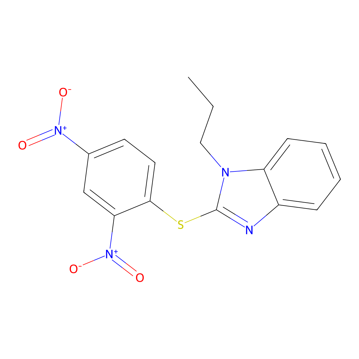 2-((2,4-dinitrophenyl)thio)-1-propyl-1H-benzo[d]imidazole molecular structure, CAS 84669-79-4