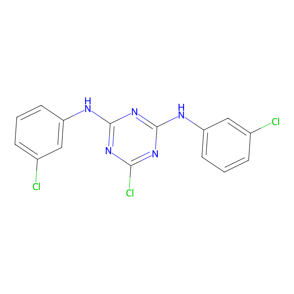 6-chloro-N,N'-bis(3-chlorophenyl)-1,3,5-triazine-2,4-diamine molecular structure, CAS 84688-74-4