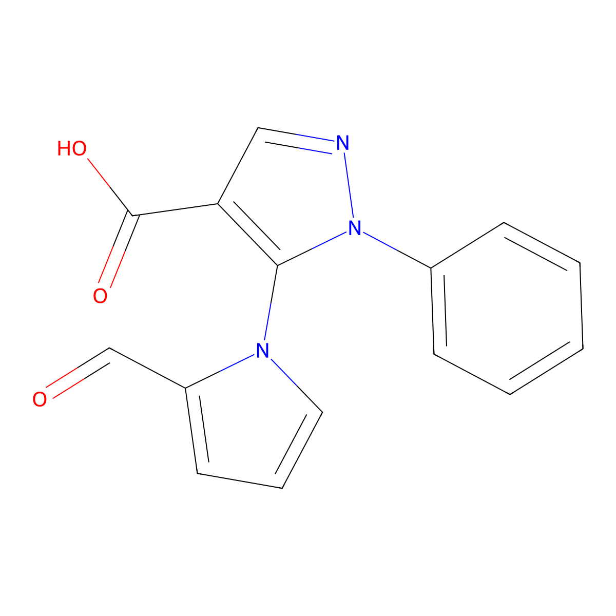 5-(2-formyl-1H-pyrrol-1-yl)-1-phenyl-1H-pyrazole-4-carboxylic acid molecular structure, CAS 847021-86-7