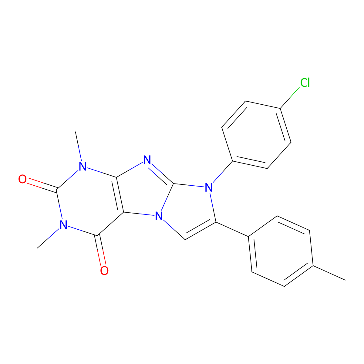 6-(4-Chlorophenyl)-2,4-dimethyl-7-(4-methylphenyl)purino[7,8-a]imidazole-1,3-dione molecular structure, CAS 847034-36-0
