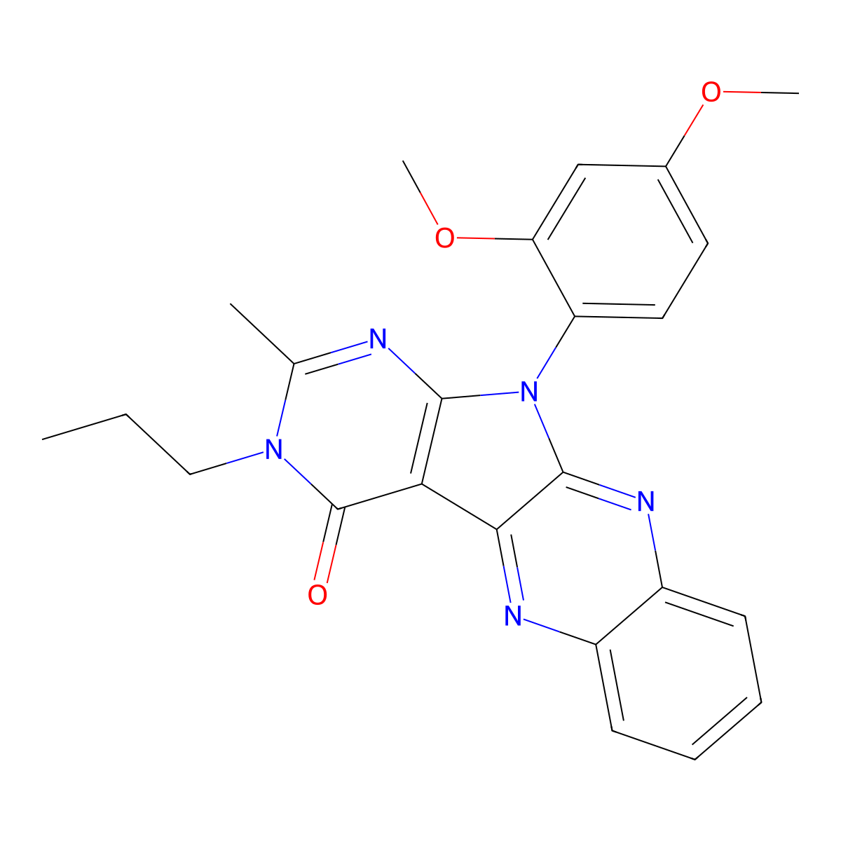 11-(2,4-dimethoxyphenyl)-2-methyl-3-propyl-3,11-dihydro-4H-pyrimido[5',4':4,5]pyrrolo[2,3-b]quinoxalin-4-one molecular structure, CAS 847034-42-8