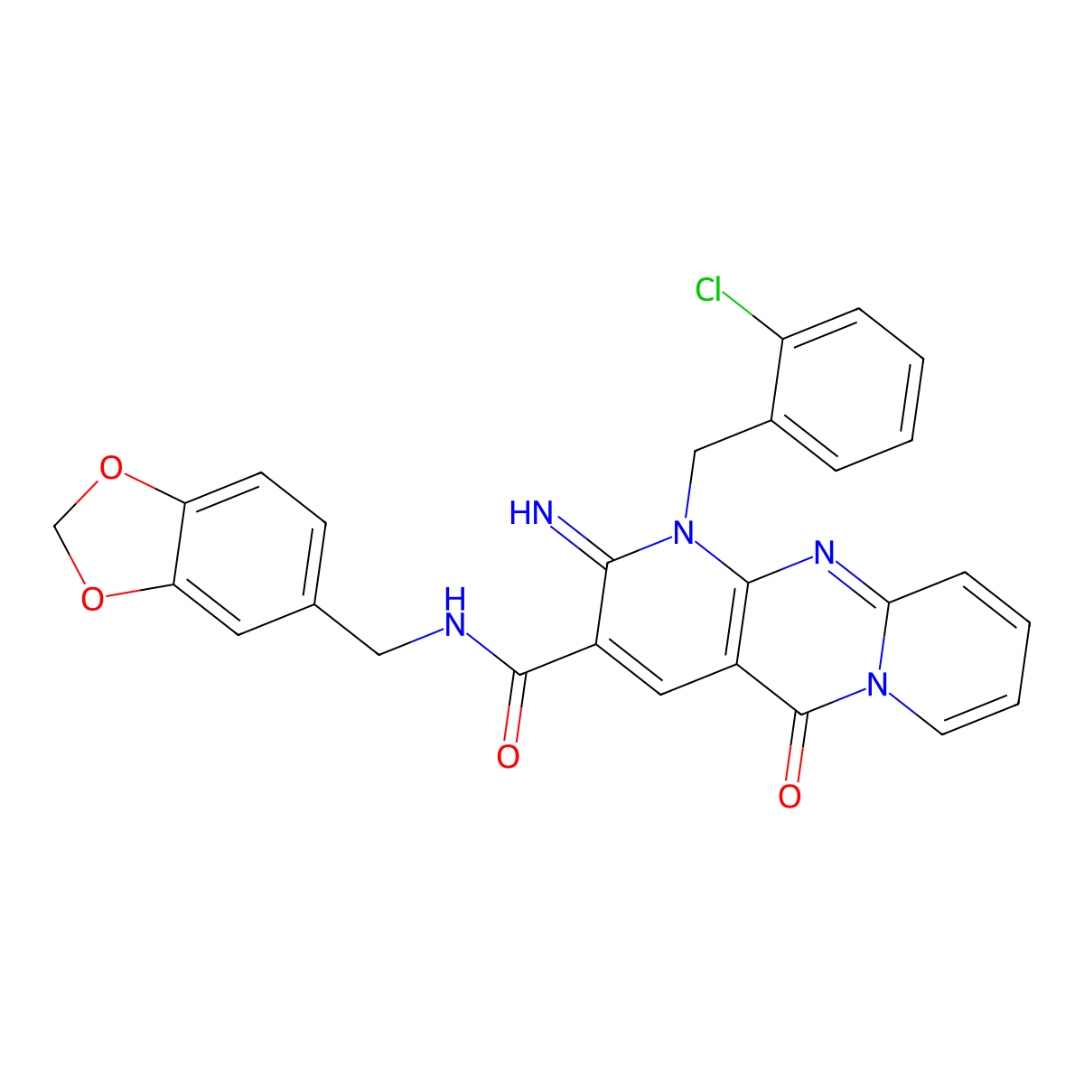 N-(1,3-benzodioxol-5-ylmethyl)-1-(2-chlorobenzyl)-2-imino-5-oxo-1,5-dihydro-2H-dipyrido[1,2-a:2',3'-d]pyrimidine-3-carboxamide molecular structure, CAS 847034-47-3