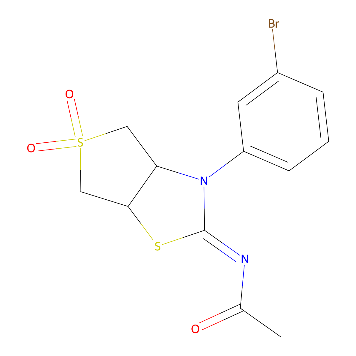 (Z)-N-(3-(3-bromophenyl)-5,5-dioxidotetrahydrothieno[3,4-d]thiazol-2(3H)-ylidene)acetamide molecular structure, CAS 847034-50-8