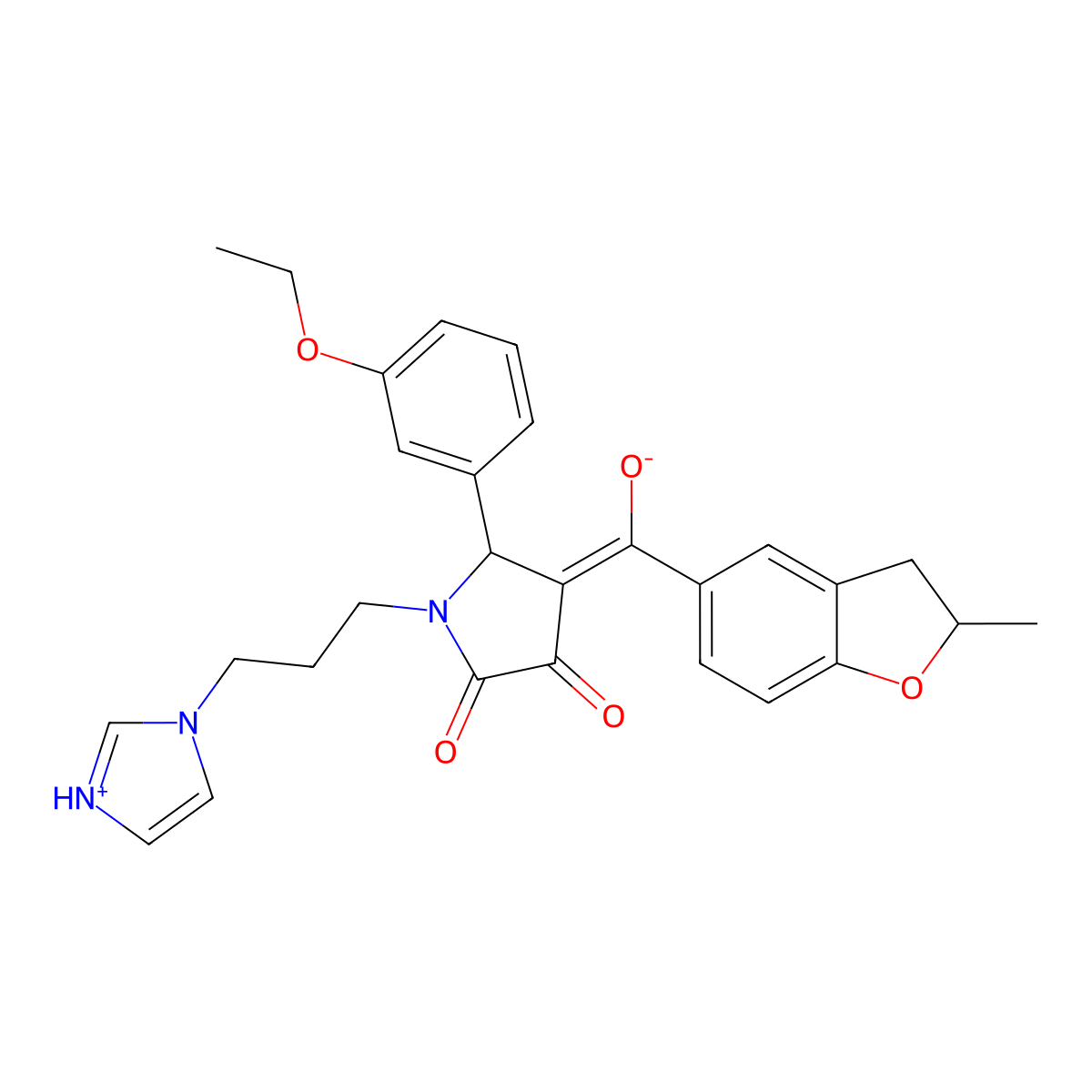 5-(3-Ethoxyphenyl)-4-[hydroxy-(2-methyl-2,3-dihydro-1-benzofuran-5-yl)methylidene]-1-(3-imidazol-1-ylpropyl)pyrrolidine-2,3-dione molecular structure, CAS 847035-04-5