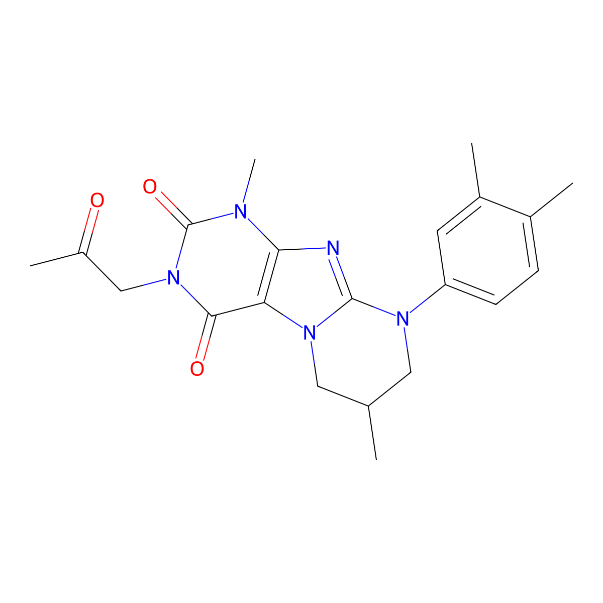 9-(3,4-dimethylphenyl)-1,7-dimethyl-3-(2-oxopropyl)-1H,2H,3H,4H,6H,7H,8H,9H-pyrimido[1,2-g]purine-2,4-dione molecular structure, CAS 847035-20-5