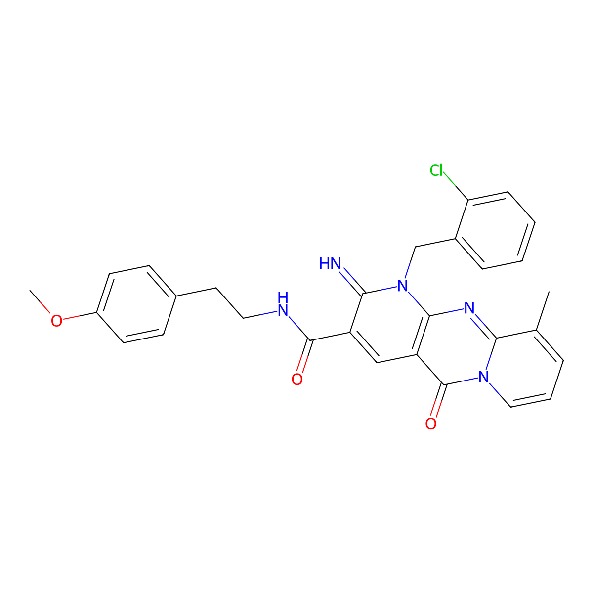 1-(2-chlorobenzyl)-2-imino-N-[2-(4-methoxyphenyl)ethyl]-10-methyl-5-oxo-1,5-dihydro-2H-dipyrido[1,2-a:2',3'-d]pyrimidine-3-carboxamide molecular structure, CAS 847035-83-0