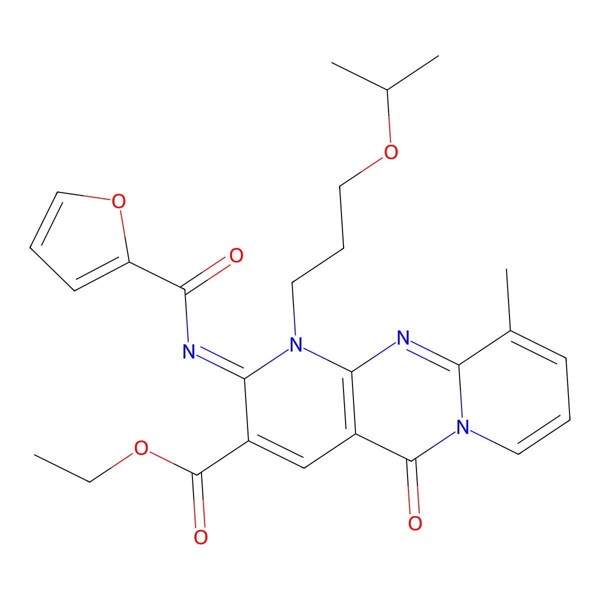 ethyl 2-(2-furoylimino)-1-(3-isopropoxypropyl)-10-methyl-5-oxo-1,5-dihydro-2H-dipyrido[1,2-a:2,3-d]pyrimidine-3-carboxylate molecular structure, CAS 847035-96-5