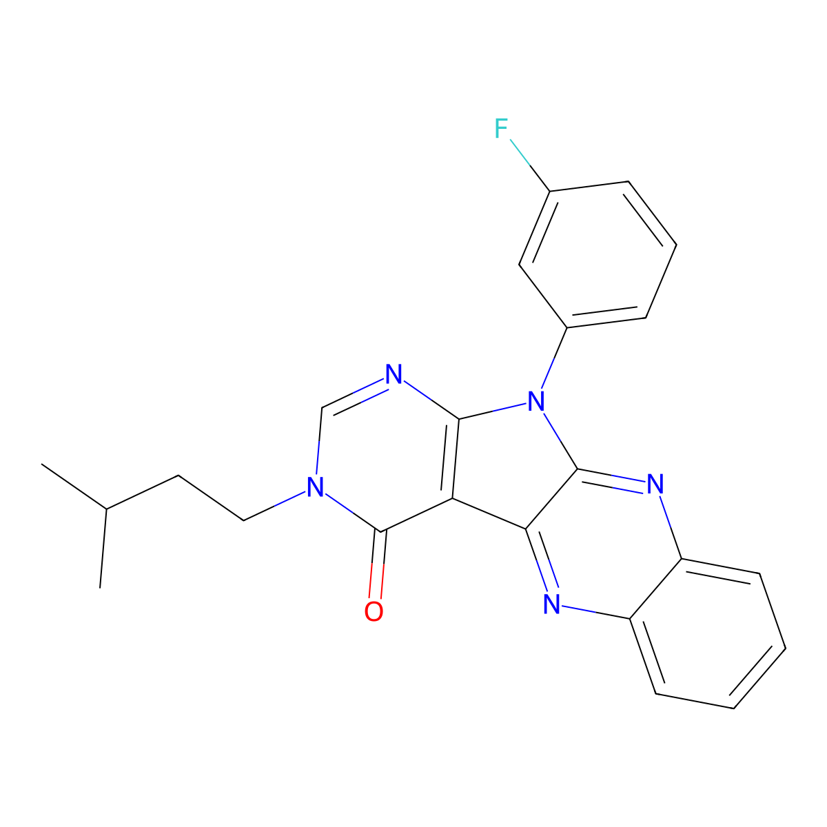 11-(3-fluorophenyl)-3-isopentyl-3,11-dihydro-4H-pyrimido[5',4':4,5]pyrrolo[2,3-b]quinoxalin-4-one molecular structure, CAS 847036-12-8