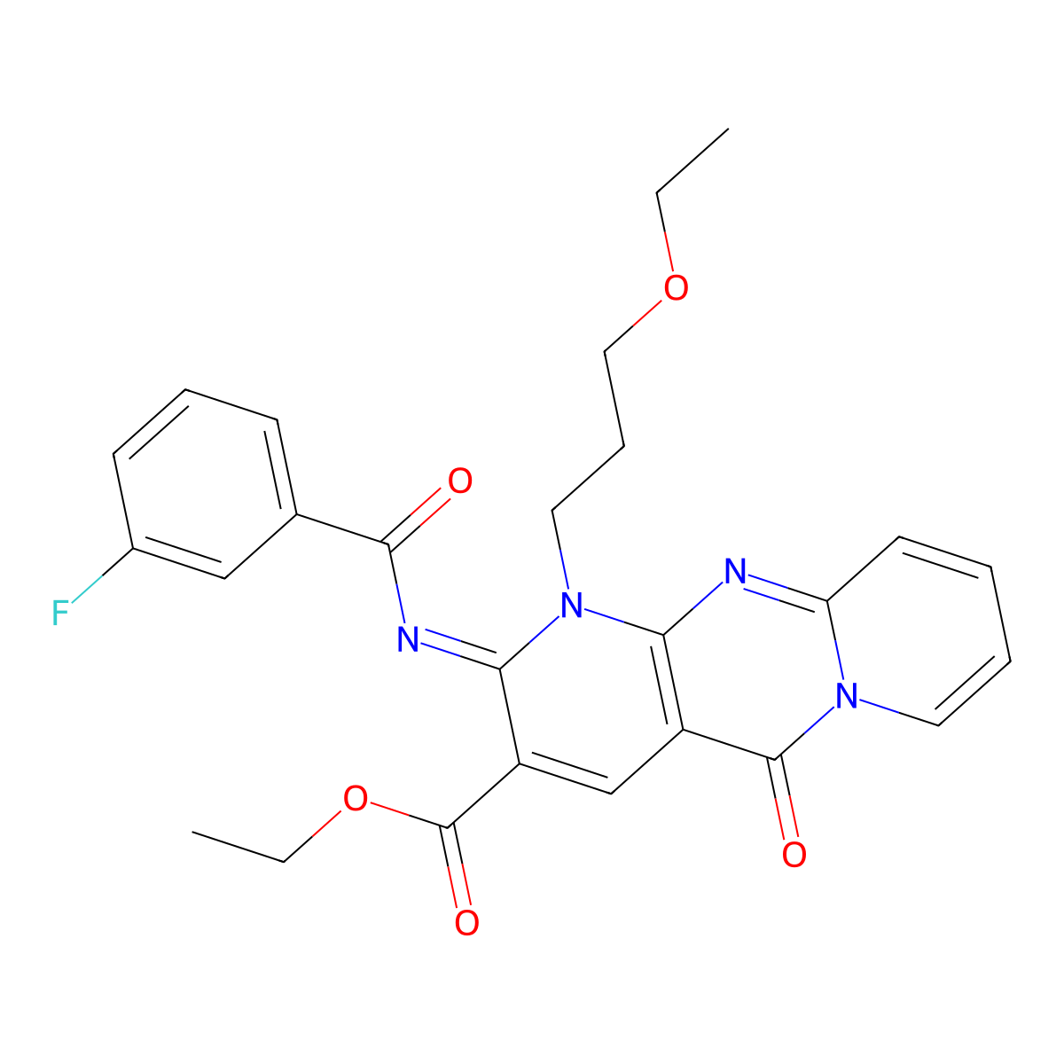 (Z)-ethyl 1-(3-ethoxypropyl)-2-((3-fluorobenzoyl)imino)-5-oxo-2,5-dihydro-1H-dipyrido[1,2-a:2',3'-d]pyrimidine-3-carboxylate molecular structure, CAS 847036-72-0