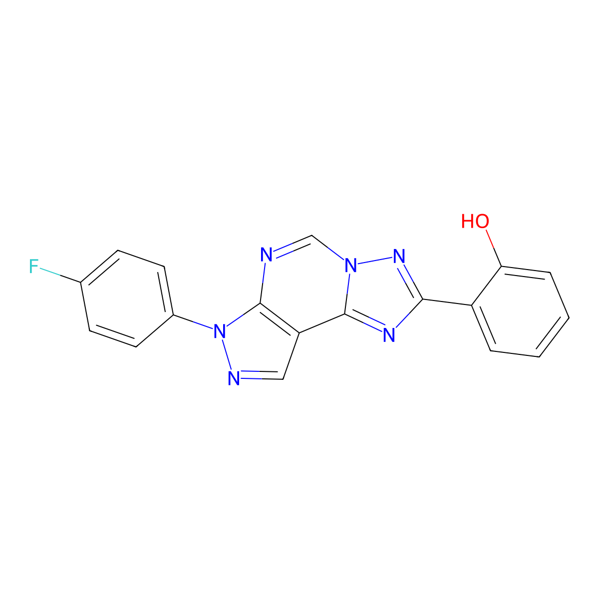 2-(7-(4-fluorophenyl)-7H-pyrazolo[4,3-e][1,2,4]triazolo[1,5-c]pyrimidin-2-yl)phenol molecular structure, CAS 847037-30-3