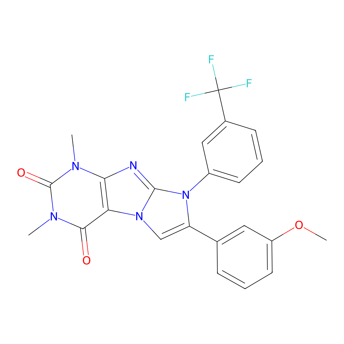 7-(3-Methoxyphenyl)-2,4-dimethyl-6-[3-(trifluoromethyl)phenyl]purino[7,8-a]imidazole-1,3-dione molecular structure, CAS 847037-59-6